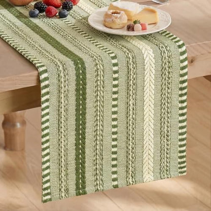 Artoid Mode Army Green Farmhouse Stripe Braided Table Runner 12x72 Inch - color: Army Green, size: 12" x 72", Table Runner