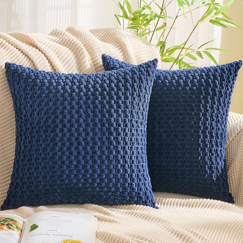 GAWAMAY Decorative Corduroy Throw Pillow Covers 24x24 Navy Blue 2 Pack - color: Navy Blue, size: 24" x 24" (Pack of 2)