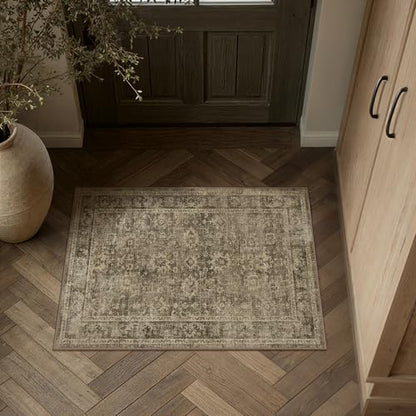 HUGEAR 2x3 Brown Retro Distressed Washable Area Rug for Entryway - color: A| Brown, size: 2' x 3' (Rectangular)