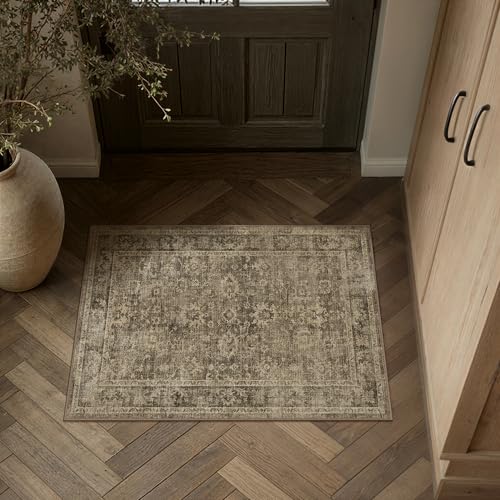 HUGEAR 2x3 Brown Retro Distressed Washable Area Rug for Entryway - color: A| Brown, size: 2' x 3' (Rectangular)