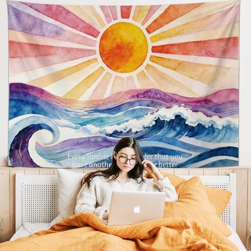 KJHL Boho Sun Tapestry Mental Health Wall Hanging for Bedroom 60" x 44" - color: Colourful, size: 60"L x 44"W