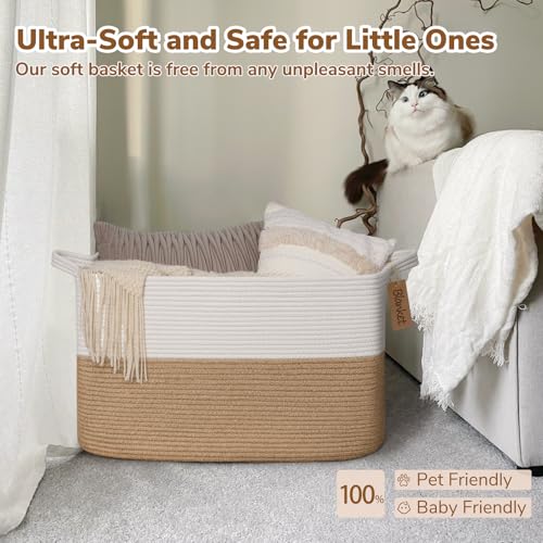 Goodpick 75L Extra Large Woven Rope Blanket Basket, Rectangle, Jute - color: Jute, size: 22"L x 17"W x 12"H