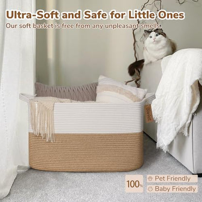 Goodpick 75L Extra Large Woven Rope Blanket Basket, Rectangle, Jute - color: Jute, size: 22"L x 17"W x 12"H