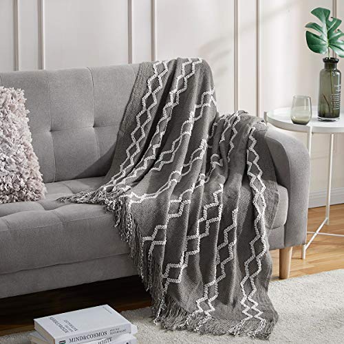BOURINA Knitted Throw Blanket Boho Chenille Outdoor Blanket,Grey 50x60Inch - color: A-grey, size: 50"×60"