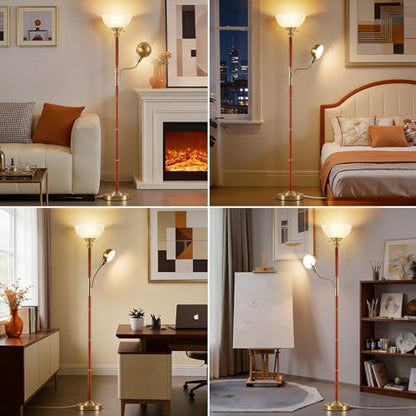 EJIAXIN 72" Wood Torchiere Floor Lamp with Glass Shade Gold Standing Lamp - color: Wood Color