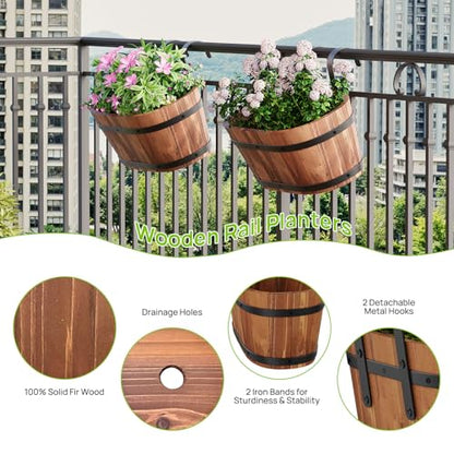 2Pack Cute Railing planter box Fence planters Window boxes planters porch - color: Brown-2pcs, size: Small