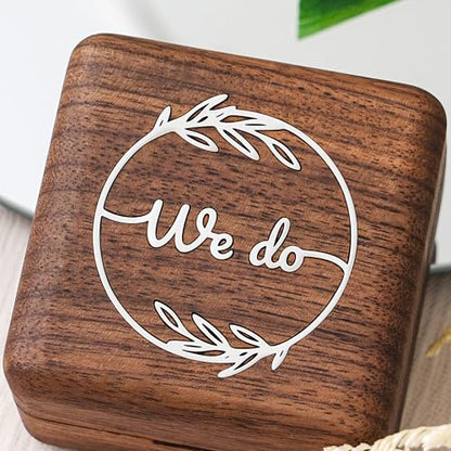 KWOOD We Do-Custom Wooden Wedding Ring Box, Personalized Metal Name Wooden Ring Box, Wedding Ceremony Ring Holder, Anniversary Birthday Gift Idea - style: S-We Do