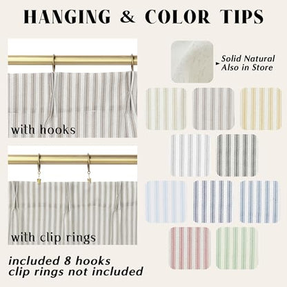 Lino Rosa 15 Inch Curtains Length,Cafe Striped Linen Farmhouse Sheer Small Window Curtains for Kitchen Bathroom,24 x 15 Inch Long 2 Panels Set - color: Taupe, size: 24"W x 15"L (Pack of 2)