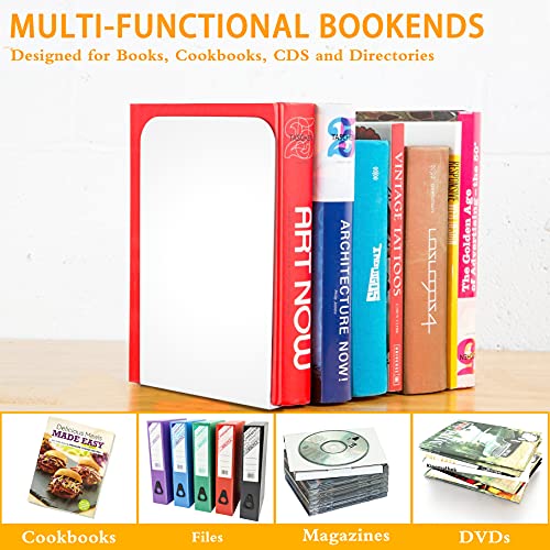 VFINE Bookends 3 Pairs, White Metal Book Ends, Bookends for Shelves, Book Stopper for Heavy Books, Book Dividers for Home Office - color: White 3 Pairs Bookends