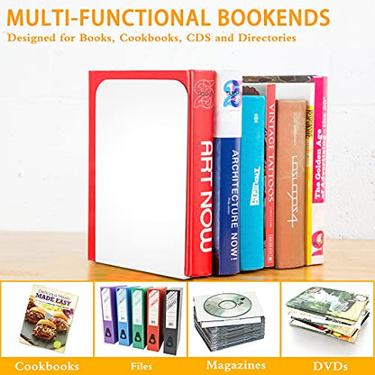 VFINE Bookends 3 Pairs, White Metal Book Ends, Bookends for Shelves, Book Stopper for Heavy Books, Book Dividers for Home Office - color: White 3 Pairs Bookends