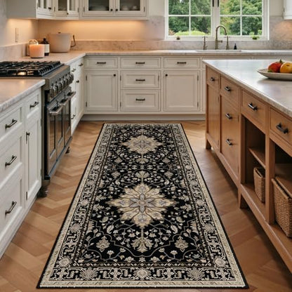 RELEANY Washable Area Rug, Runner 3'x6', Black/Neutral - color: Black/Neutral, size: 3' x 6' (Rectangular)