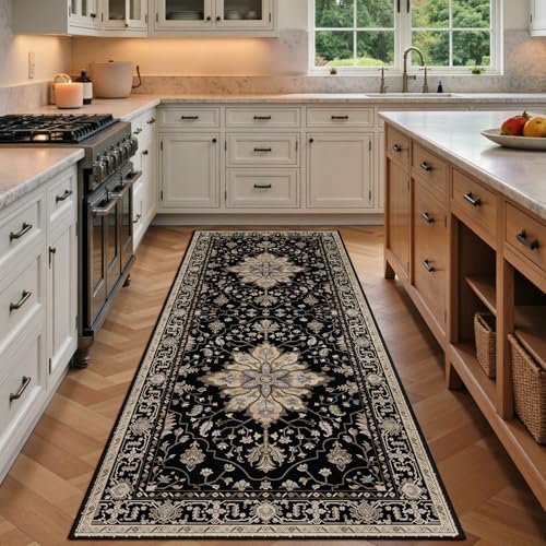 RELEANY Washable Area Rug, Runner 3'x8', Black/Neutral - color: Black/Neutral, size: 3' x 8' (Rectangular)