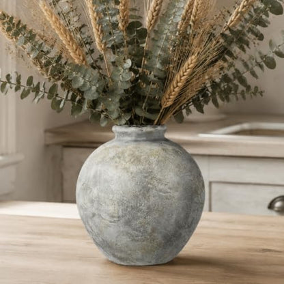 Rustic Farmhouse Ceramic Vase, 7.9 Inch, Terracotta Decor - color: White Gray