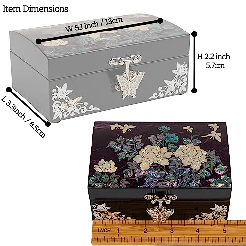 February Mountain Mother-of-Pearl Jewelry Box – Elegant Purple Lacquered Keepsake with Peony & Butterfly Design, Red Velvet Interior – Christmas, Birthday Gift, Unique Jewelry Organizer for Women - color: Purple Haze