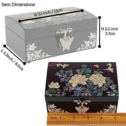 February Mountain Mother-of-Pearl Jewelry Box – Elegant Purple Lacquered Keepsake with Peony & Butterfly Design, Red Velvet Interior – Christmas, Birthday Gift, Unique Jewelry Organizer for Women - color: Purple Haze