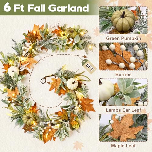 Waipfaru Fall Decor, Fall Garland for Mantle, Autumn Garland with Lights - size: 2 Pcs, 6FT