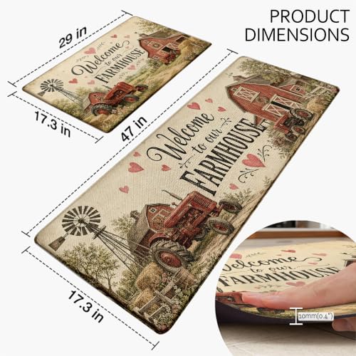 Kitchen Rugs for Floor 2 Pcs Memory Foam Padded Anti Fatigue Kitchen Mat - color: Farmhouse