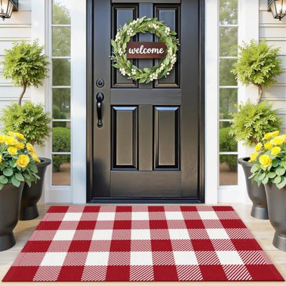 Outdoor Rugs, Red and White Area Rug Checkered 2’4’’x3’7’’ - color: Red & White, size: 2'4" x 3'7" (Rectangular)