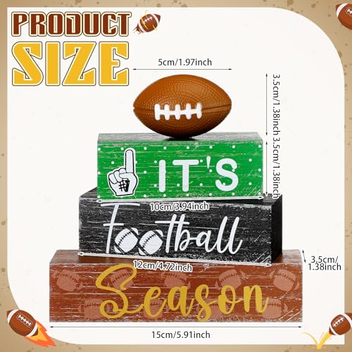 Geelin 4 Pcs Football Wooden Table Decorations Football Tiered Tray Decor - style: Football