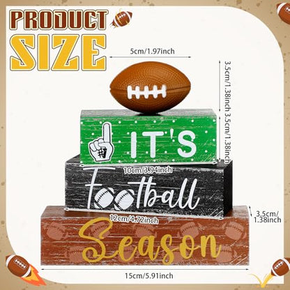 Geelin 4 Pcs Football Wooden Table Decorations Football Tiered Tray Decor - style: Football