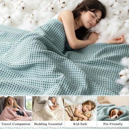 Exclusivo Mezcla 100% Cotton Blanket Twin Size for Bed, Dusty Mint - color: Dusty Mint, size: Twin (60" x 80")