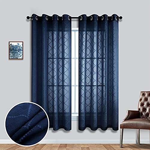 KOUFALL Navy Blue Curtains 63 Inch Length, Semi Sheer Curtains for Living Room 2 Panels Set with Grommet - color: Navy Blue, size: 52"W x 63"L (Pack of 2)