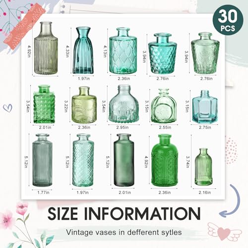 Yaomiao 30 Pcs Glass Bud Vases Centerpieces, Green Series - color: Green Series