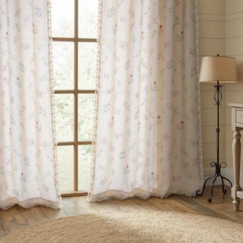 Boho Floral Light Filtering Curtains 96 Inch 2 Panels Linen Texture - color: Light Filtering Vintage Florals, size: 52"W x 96"L (Pack of 2)