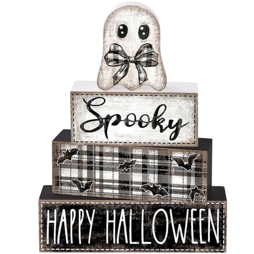4Pcs Halloween Table Decoration Happy Halloween Ghost Wooden Block Sign - style: Ghost