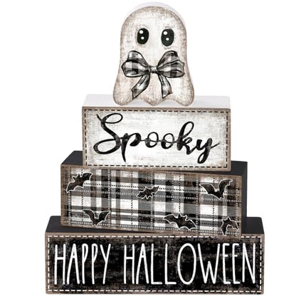 4Pcs Halloween Table Decoration Happy Halloween Ghost Wooden Block Sign - style: Ghost