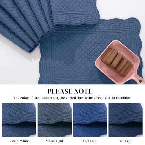 HOMBYS Quilted Placemats Set of 6 Washable-13x18 inches Rectangular Placemats for Kitchen Table-100% Cotton Fabric Rectangular Table Mats, (Sapphire Blue) - color: Sapphire Blue