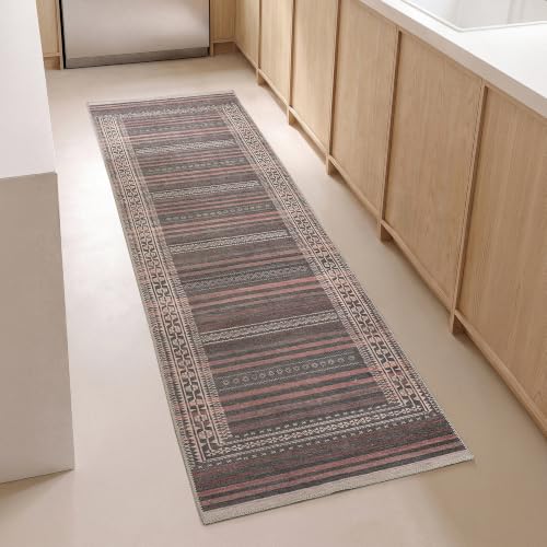 Vibe Stripe 2'6" x 10' Rust Red & Clay Runner Rug - Persian-inspired design - size: 2'6" x 10' (Rectangular)