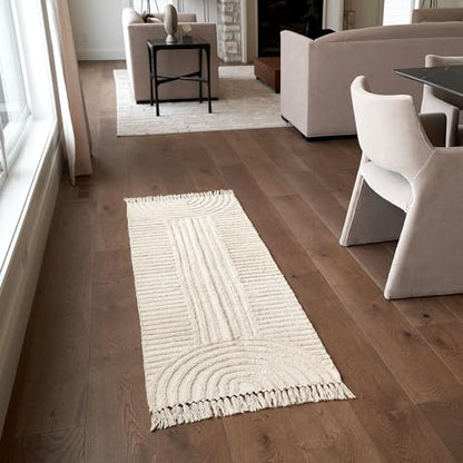 Beautiful 2x6 ft Boho Runner Rug with Tassels - Soft Cotton for Hallway - color: Cream, size: 2' x 6' (Rectangular)
