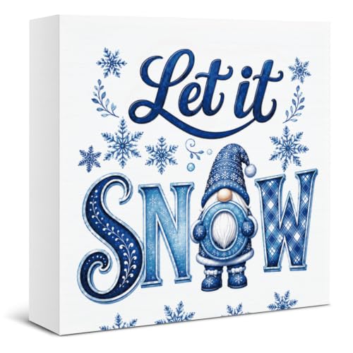 Winter Decorations, Seasonal Let It Snow Wooden Sign Decor 5x5 Inch - color: Tub-11