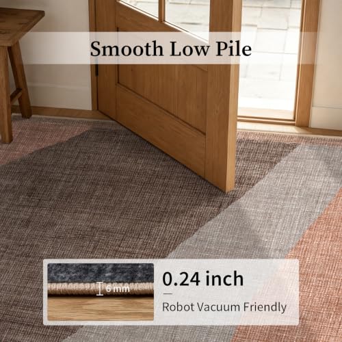 YIHOUSE Mid Century Modern Rug, Washable Non-Slip Low Pile, Brown, 5x7 ft - color: Brown, size: 5' x 7' (Rectangular)