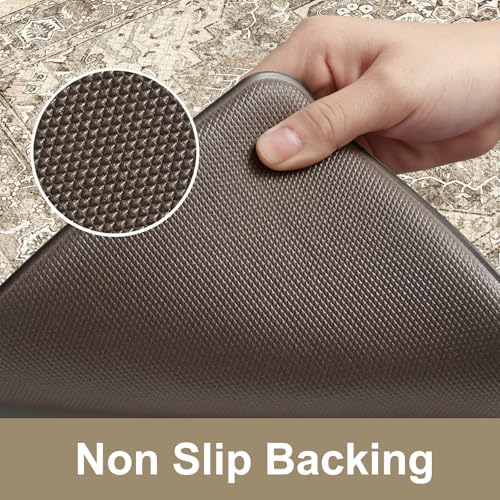 KIMODE Anti Fatigue Kitchen Mats 17"x59"+17"x29",Boho Kitchen Rugs Set of 2 - color: Khaki/Multi, size: 59"L x 17.3"W x 0.47"Th + 29"L x 17.3"W x 0.47"Th
