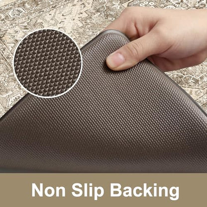 KIMODE Anti Fatigue Kitchen Mats 17"x59"+17"x29",Boho Kitchen Rugs Set of 2 - color: Khaki/Multi, size: 59"L x 17.3"W x 0.47"Th + 29"L x 17.3"W x 0.47"Th