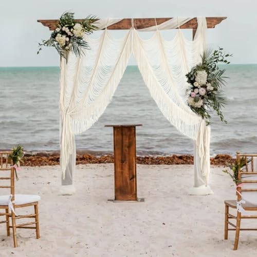 2 Panels Macrame Curtains 59"W*75"L Boho Doorway Window Curtains Handwoven - color: Ivory *2