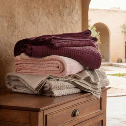 Bedsure 100% Cotton Blanket, Waffle Weave, Full Size, Khaki Brown, 80"x90" - color: 03 Khaki Brown, size: Full (80" X 90")