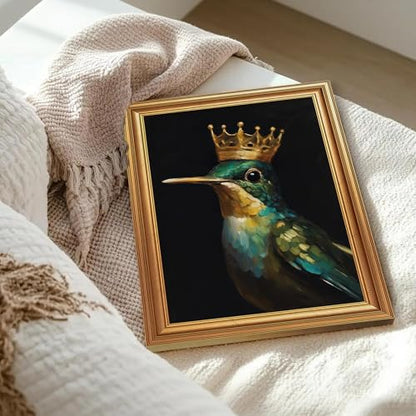 EJPFOGV Luxury Hummingbird with crown Framed Canvas Wall Art 12x16 inches - color: Crown, size: 16"L x 12"W