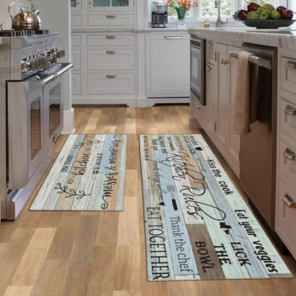 Kitchen Rules Rugs Set of 2,Washable Kitchen Mats 17x30+17x47 - color: Kitchen Rules, size: 17" x 30" + 17" x 47" (Set of 2)