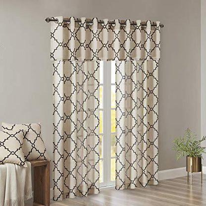 Madison Park Fretwork Print Window Curtain 1 Panel, 50x63 Khaki/Black - color: Khaki/Black, size: 50"W x 63"L (Pack of 1)