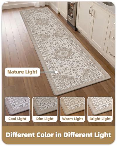 Color&Geometry Kitchen Floor Mat 24x87 Vintage Anti Fatigue, Beige - color: Beige-2.0, size: 24''x87''