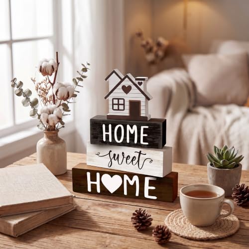 Cinnvoice 4 Pcs Wooden Block Decor Farmhouse Tiered Tray Signs - style: Wooden House
