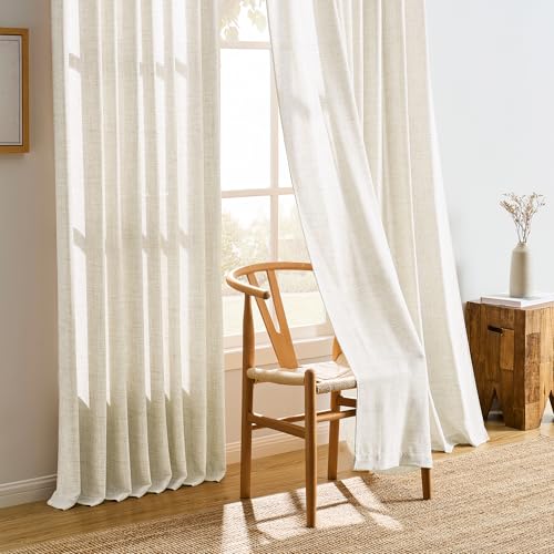 RAIN CITY Natural Pinch Pleated Curtains 63 Inches Long 2 Panels Set, Textured Natural Linen Blend Slub Yarn Sheer Window Drape for Small Windows Bedroom 42 by 63 Inch - color: Natural, size: 42"W x 63"L (Pack of 2)