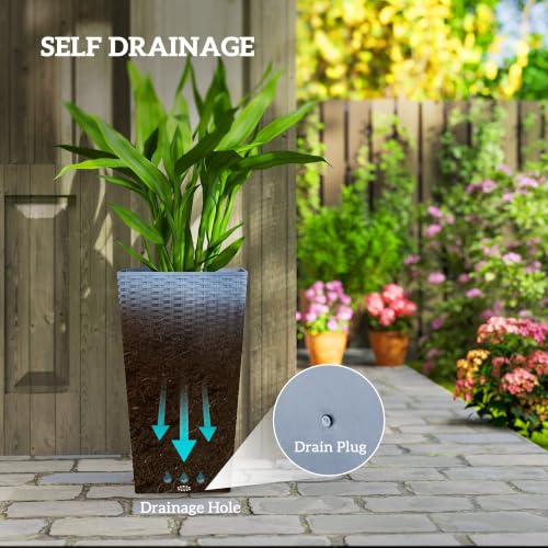 Outsunny 24 in Taper Tall Planters for Outdoor Plants Set of 3, Light Gray - color: Light Gray
