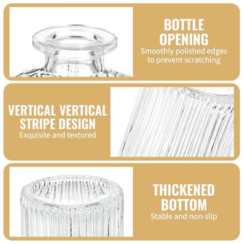 Glass Bud Vases Set of 20, Clear Small Flower Vases Bulk with Twines Ropes, Mini Ribbed Vase for Centerpieces, Decorative Glass Vases for Wedding Table, Party, Home Decor