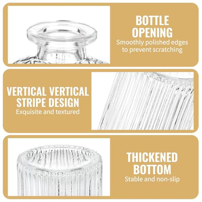 Glass Bud Vases Set of 20, Clear Small Flower Vases Bulk with Twines Ropes, Mini Ribbed Vase for Centerpieces, Decorative Glass Vases for Wedding Table, Party, Home Decor