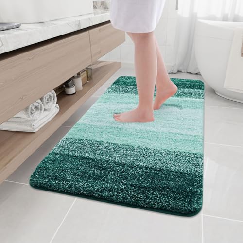 Arotive Microfiber Bathroom Rugs, Shaggy Soft Absorbent Bath Rug, 50x30 - color: Dark Green, size: 50" X 30"