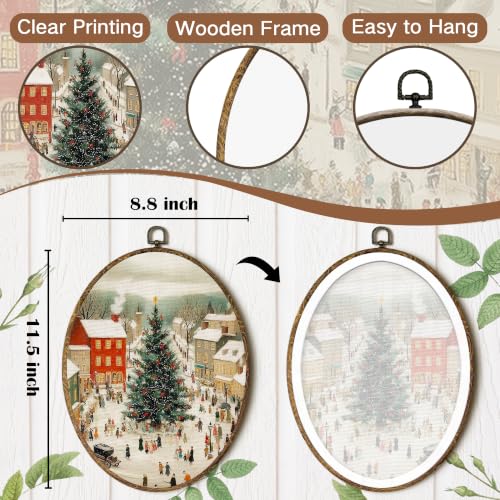 FSTCSV Winter Village Christmas Tree Oval Wall Art Framed 8.8x11.5in - color: oval-13
